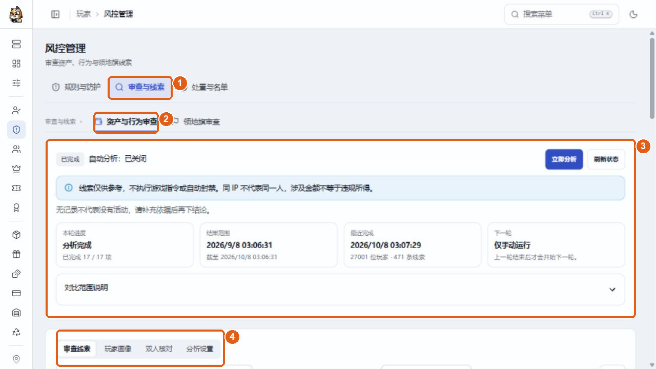 资产与行为审查状态和四个分页
