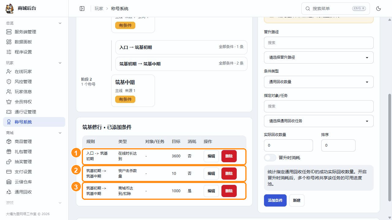 两段路线共三项真实保存的晋升条件